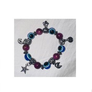 Silver Purple Blue Charm Bracelet